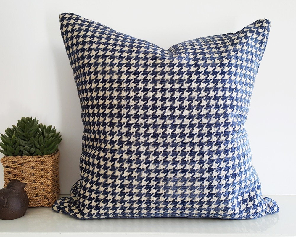 Blue Houndstooth Pillows Blue Cream Pillow Covers Blue Plaid