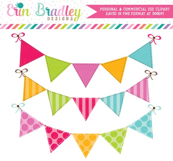 Colorful Bunting Clipart Clip Art Banner Flags for Personal & Commercial Use Il_570xn