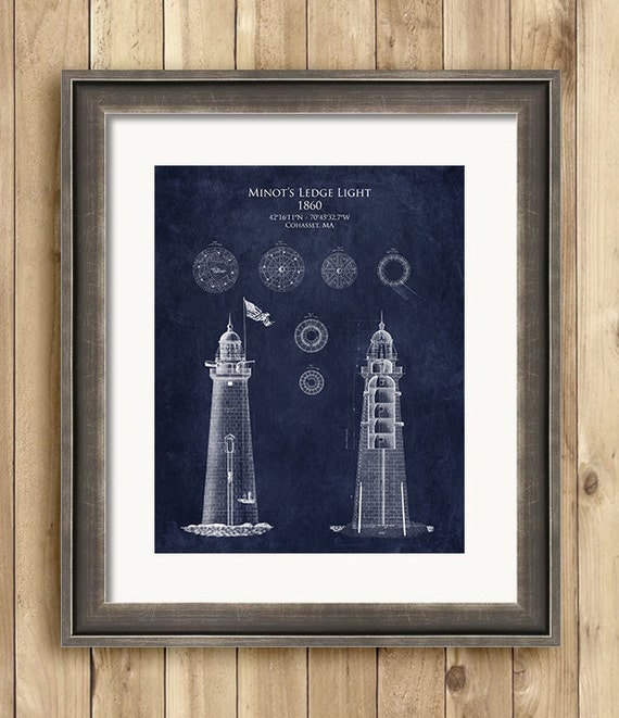 Minot's Ledge Light blueprint art print architectural