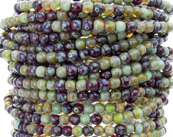 4mm Rainforest Picasso Mix Czech Glass Round Beads - Qty 50 (AW7)