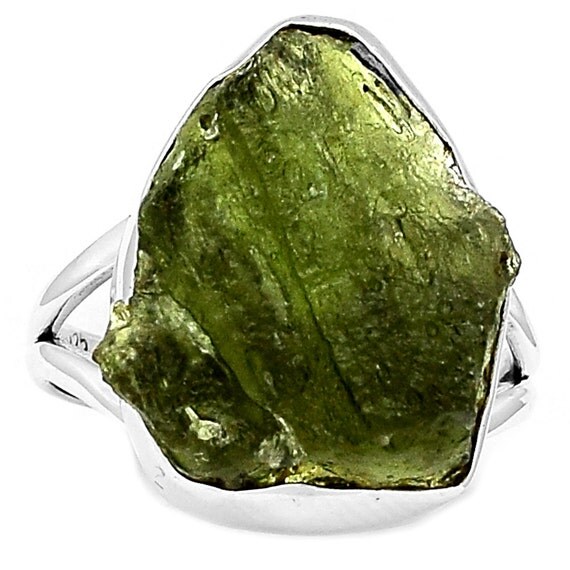 Moldavite Ring genuine natural green tektite crystal