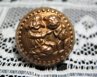 Old Buster Brown & Tige Collectible Brass Picture Button NBS Small