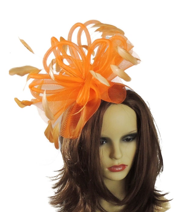 Orange Black Velvet Fascinator Hat for Weddings Races and