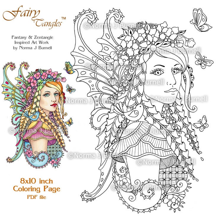 Download Guardian of the Meadow Fairy Tangles Printable Coloring Pages