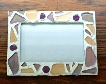 Purple and White Glass Mosaic Picture Frame (holds a 4 x 6 photograph)