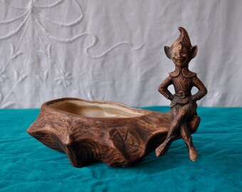 Pixie Elf Planter/Vintage 1960s/Retro Kitsch Ceramic Decor