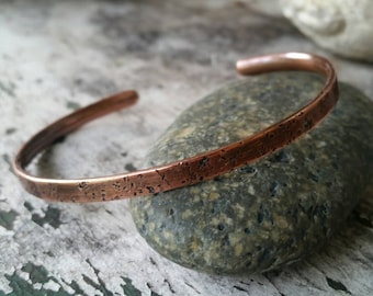 Rustic Copper Cuff, Thin Stacking Bracelet, Distressed Copper, Men's Cuff, Unisex Cuff, Textured Copper, Oxidized Copper, Masculine Jewelry
