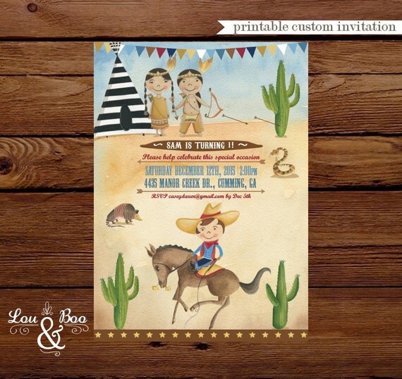 Printable Cowboy and Indian theme custom party by louandboo