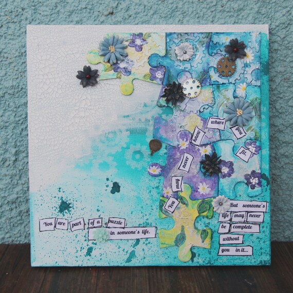 Puzzle Pieces Mixed Media Canvas