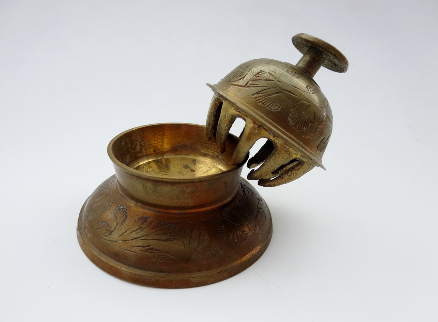 Vintage Brass Elephant Bell and Base Round Brass Bell with