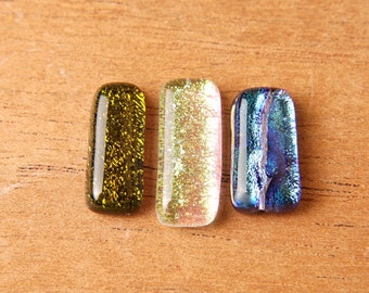 3 Dichroic Fused Glass Beads Cabs Cabochons