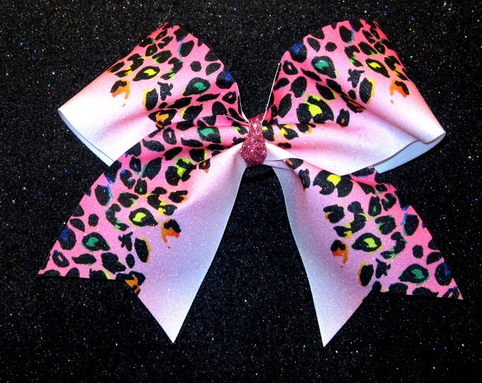 Cheer Bows, Glitter Cheer Bow, Pink Cheetah Bow, Leopard Cheer Bow, Softball Bows, Team Bows, Dance Bows, Cheerleader Hair Bows, 7 inch bows