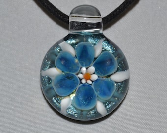 Handblown Glass Flower Pendant - Boro Heady Glass Necklace - Lampwork Glass Jewelry