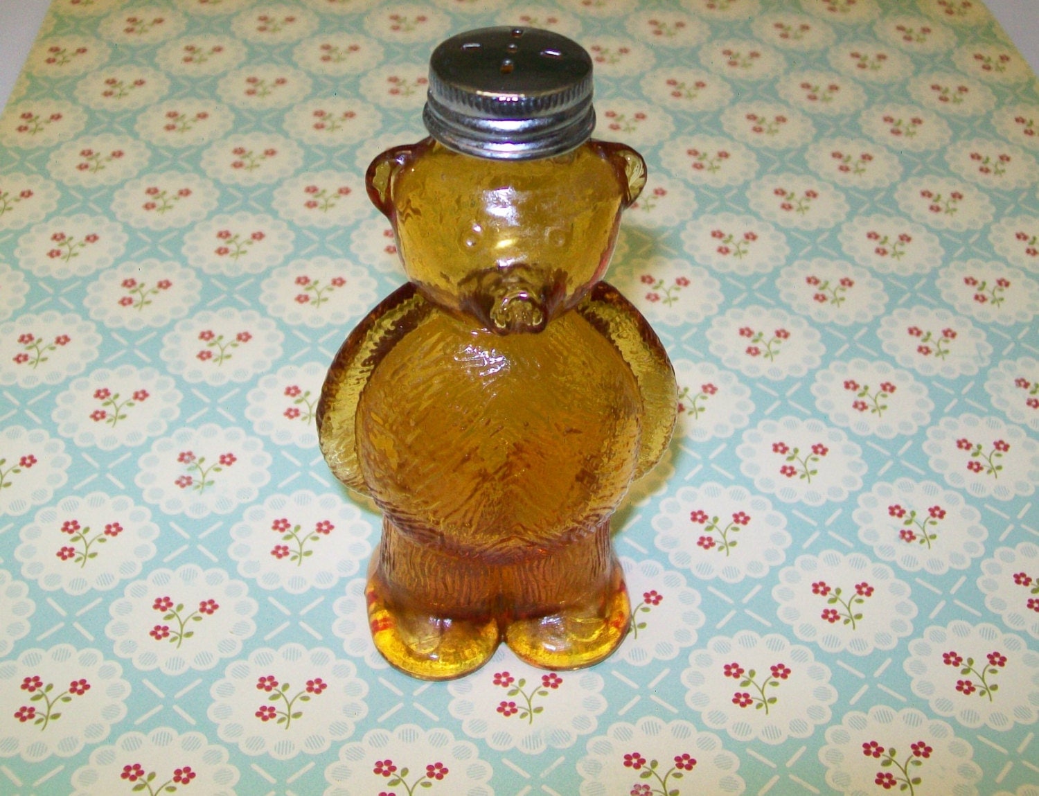 Glass Bear Shaker, Sugar Shaker, brown glass, vintage Haute Juice