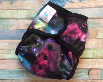 Galaxy Polyester PUL Cloth Diaper Cover With Aplix Hook & Loop Or Snaps You Pick Size XS/Newborn, Small, Medium, Large, or One Size