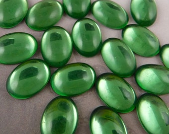 9 pcs Vintage Glass Cabochons 18x13 mm Loden Green Stones Lot-1