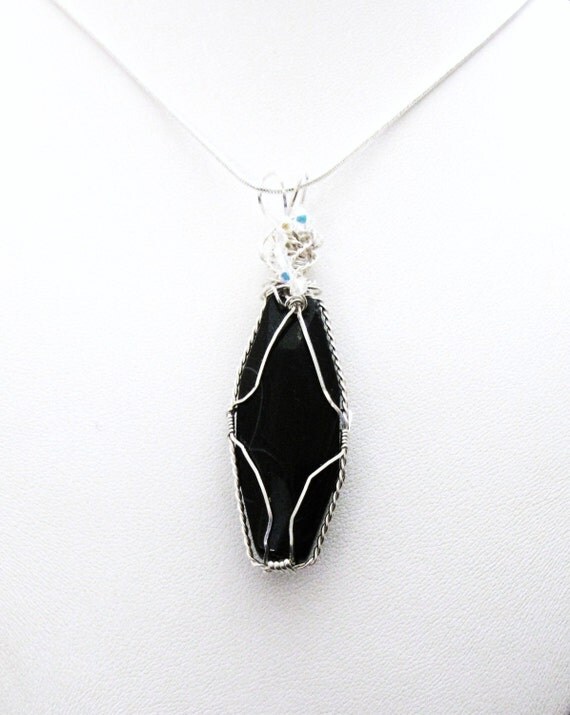 Black Onyx Gemstone Pendant Wire Wrapped Pendant Crystal