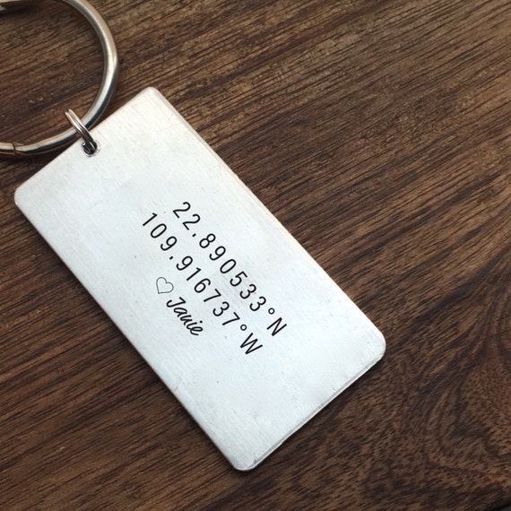 Mens Keychain Coordinates Keychain Gift by sierrametaldesign