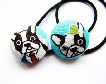 Button Ponytail Holders - French Bulldogs - Button Hair Ties