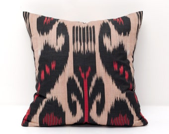 15x15 black red ikat pillow cover, black pillows, black ikats, black red, decorative pillow, throw pillow, accent pillow