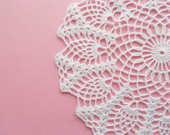 Crochet Doily White Cotton Lace Table Topper Heirloom Quality