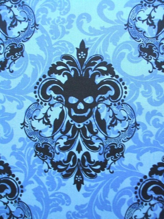 Goth Damask Royal Blue Skull Michael Miller Cotton Fabric Yard