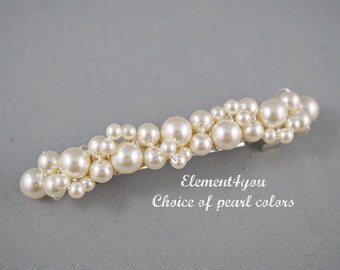Pearl Bridal Barrette, Wedding Barrette, Beaded Pearl Barrette, Pearl Hair Accessory, Wedding Hair Clip, French Barrette, Cream Ivory White