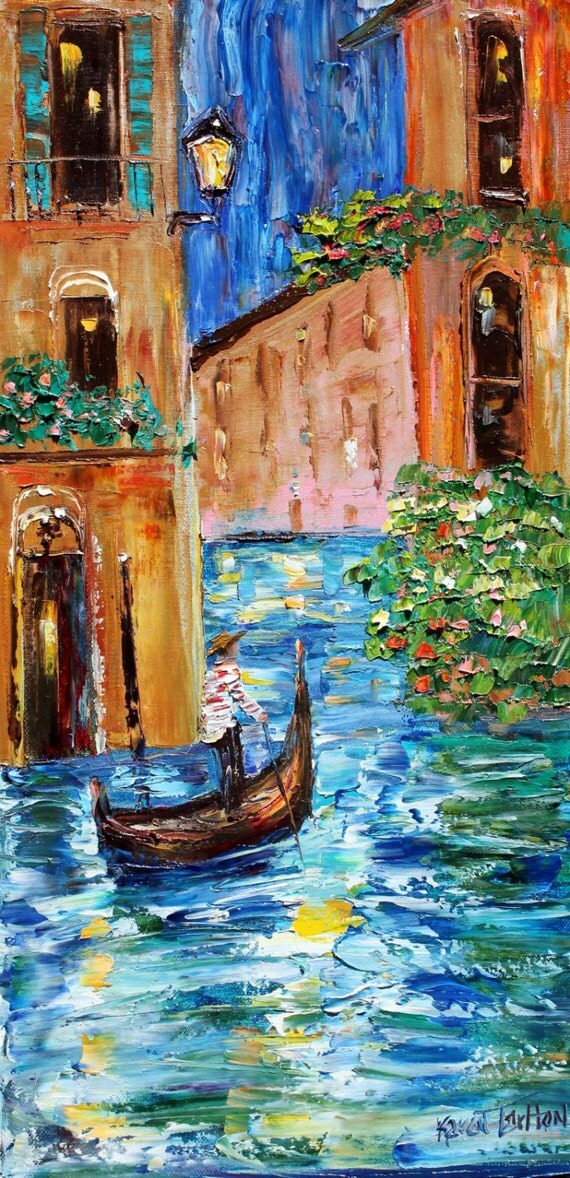 Original oil painting Venice Night abstract by Karensfineart