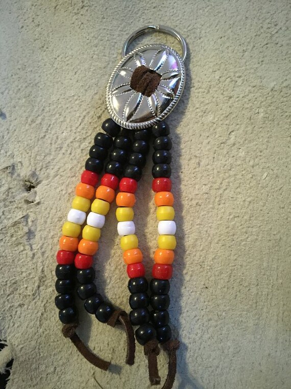 Woodlands Tribal Beaded Concho Keychain