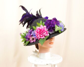 Minnie Pearl Hat, Floral Hat, Straw Hat, Sun Hat, Fashion Hat, Church Hat, Summer Hat, Spring Hat, Formal Hat, Tea Hat