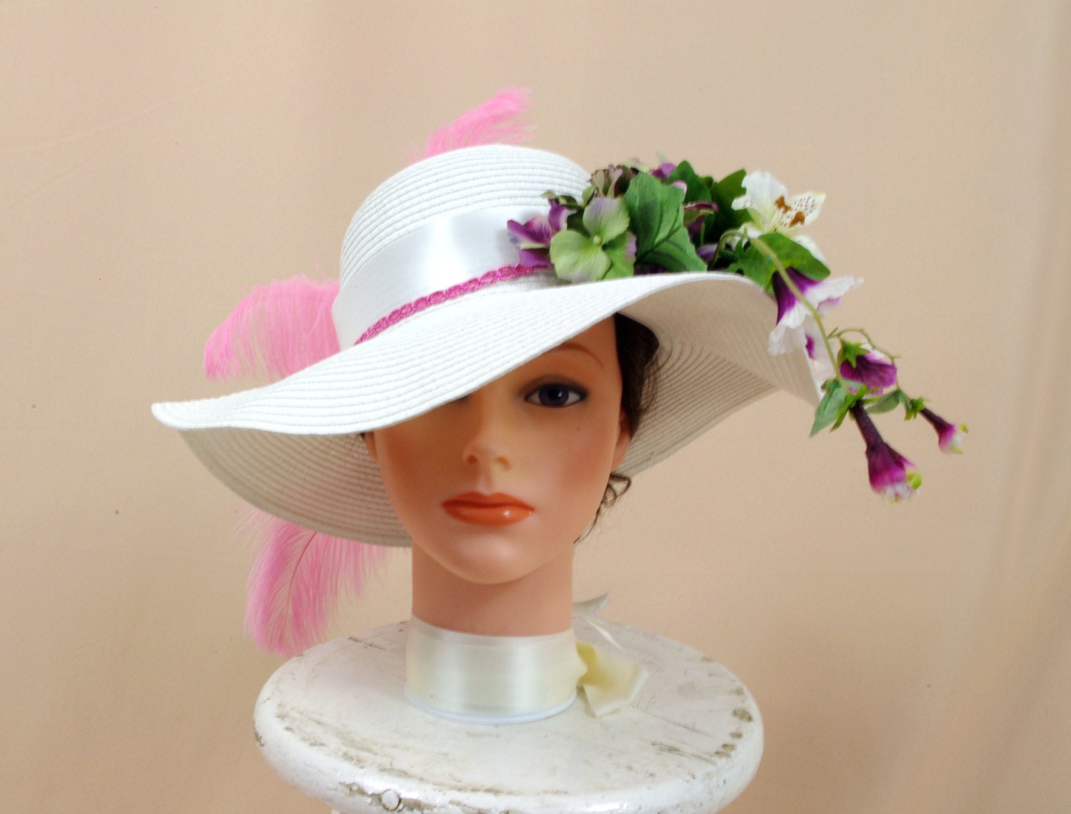 Floral Hat White Hat Church Hat Kentucky Derby Hat