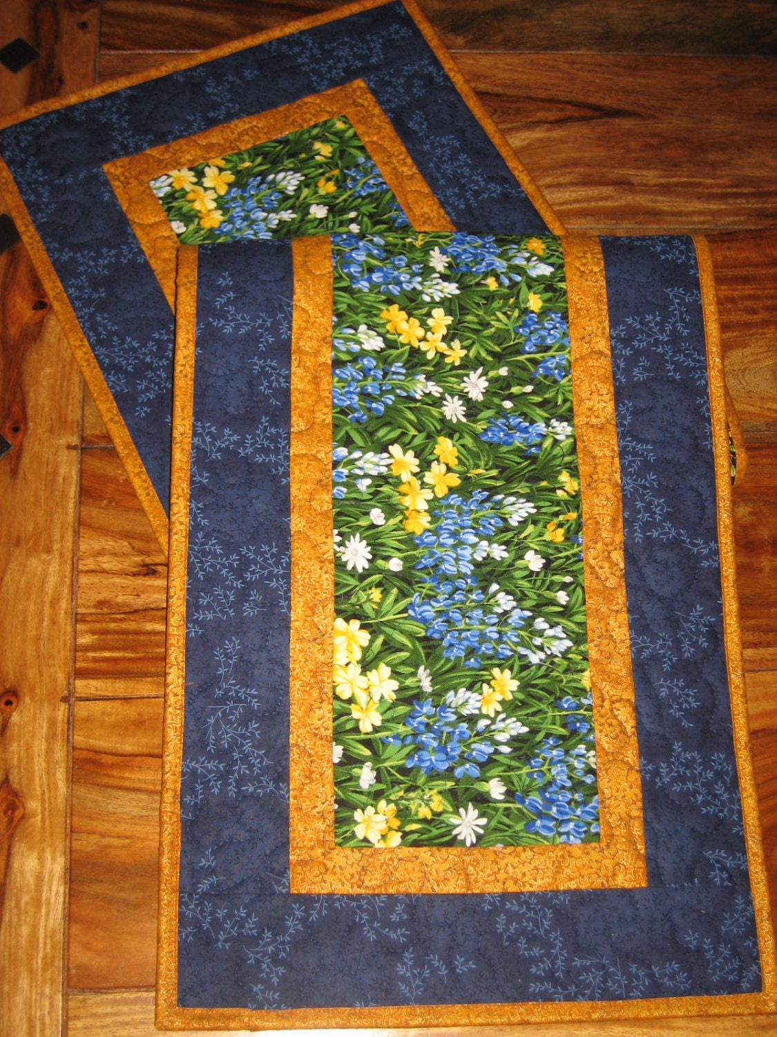 Reserved for JanBlue and Yellow Flowers Quilted Table Runner