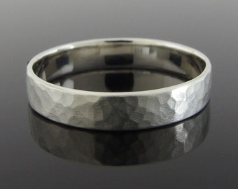 Hammered Sterling Silver Wedding Ring, Flat Profile Silver Wedding Band, Silver Wedding Ring, Sterling Silver Ring, Satin Finish, 4 mm, 5 mm
