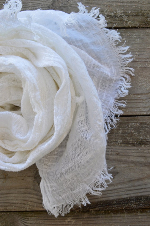 White Linen Scarf | Summer Scarf | White Scarf | Pure White Scarf | Beach Scarf | Beach Weddings Scarf | Beach Wedding Accessory