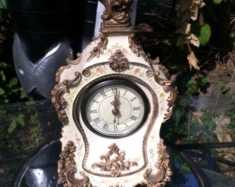 vintage clock french ornate battery run flowers mantle clock