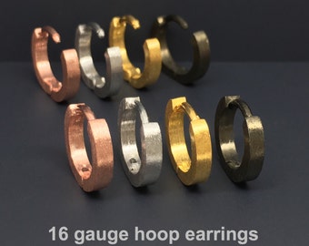 16 gauge hoop earrings, 16 gauge cartilage earrings, men's hoop earrings, gauged earrings, 16 gauge hoop, E140 16G