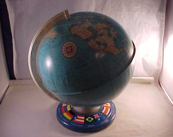 Ohio Art Tin Lithographed World Globe on Stand
