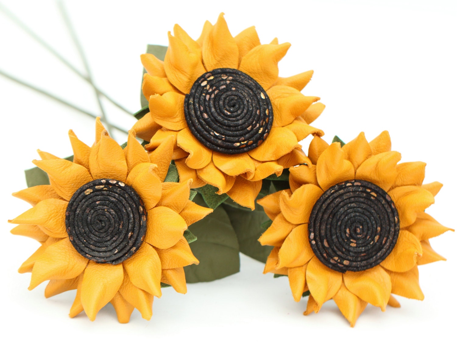 Leather flower yellow leather sunflower third anniversary long