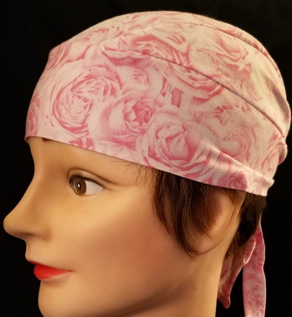 Handmade Pink Roses Skull Cap Chemo Cap Surgical Cap Hair