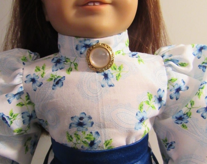 Handcrafted blue victorian 2 piece skirt set, blue skirt and blue blouse fits dolls 18 inch dolls