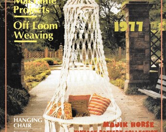 Vintage Macrame Pattern Hippie Bohemian Bedroom Porch Garden Hanging Chair Instant Download PDF Home Decor majikhorsefabrics