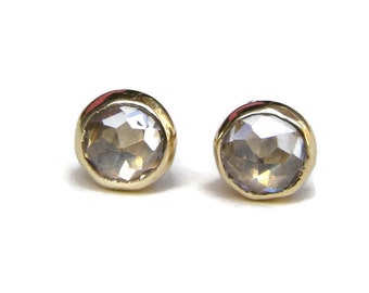 Stud Earrings, Solid Gold Earrings , gold studs, Solid 14k gold earrings, White Topaz earrings 5 mm, Bridal Earrings, Anniversary gift