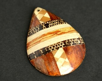 Wood Inlay Pendant. Vintage Pendant. Handmade Wooden Teardrop Pendant. Wooden Pendant. 33mm x 44mm Pendant (1 pc)