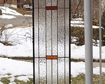 Prairie School Style Sidelight- 8-1/4" x 56-5/16" Stained Glass Window Panel -