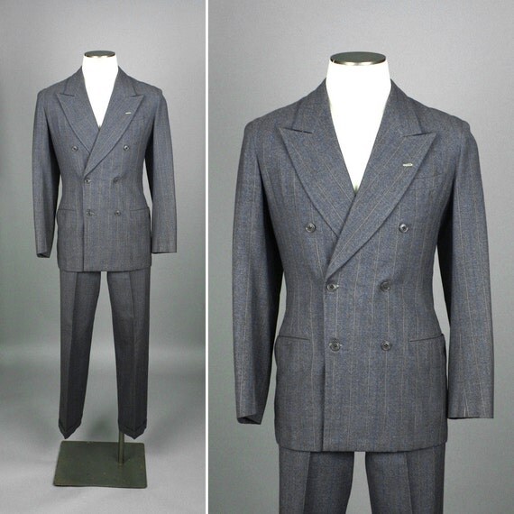 mens vintage suit 1940s gray PINSTRIPE wool suit