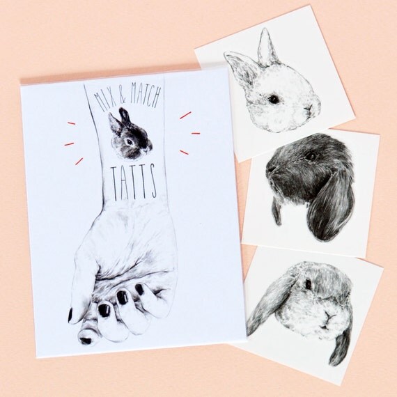 Items similar to temporary tattoos - set of 7 fake bunny tatts - bunny