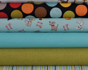 Puppy Park Blue/Green 6 Fat Quarters Bundle by Bella Blvd. for Riley Blake, 1 1/2 yards total