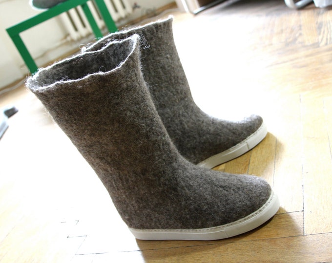Felt Boots, Organic Wool Boots, Wool Valenki Boots Winter Boots, Rubber Soles Felted Wool Boots, Eco Wool Boots Ugg Boots, Womens Fall Boots