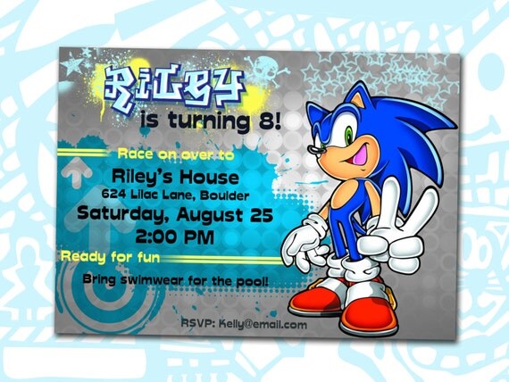 sonic the hedgehog party invitations digital download