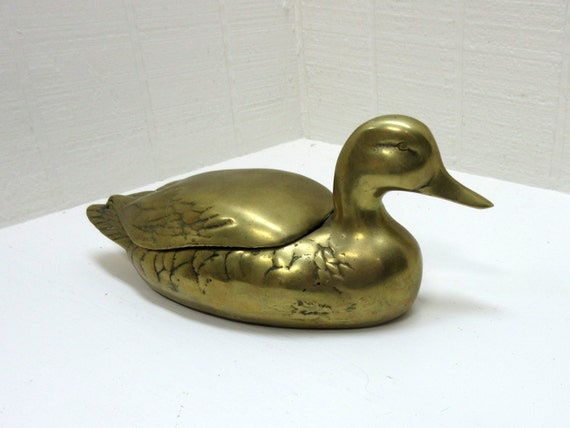 Vintage Brass Duck Figurine With Hinged Lid And Secret Storage